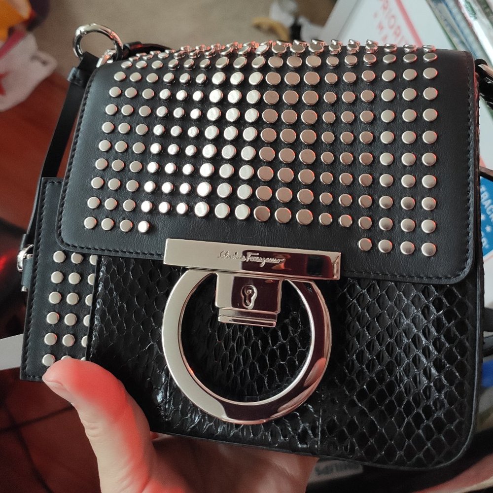 Salvatore Ferragamo Studded Exotics Python Should… - image 6